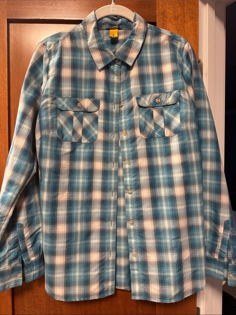 Eddie Bauer Blue and White Plaid Button-Down Shirt
